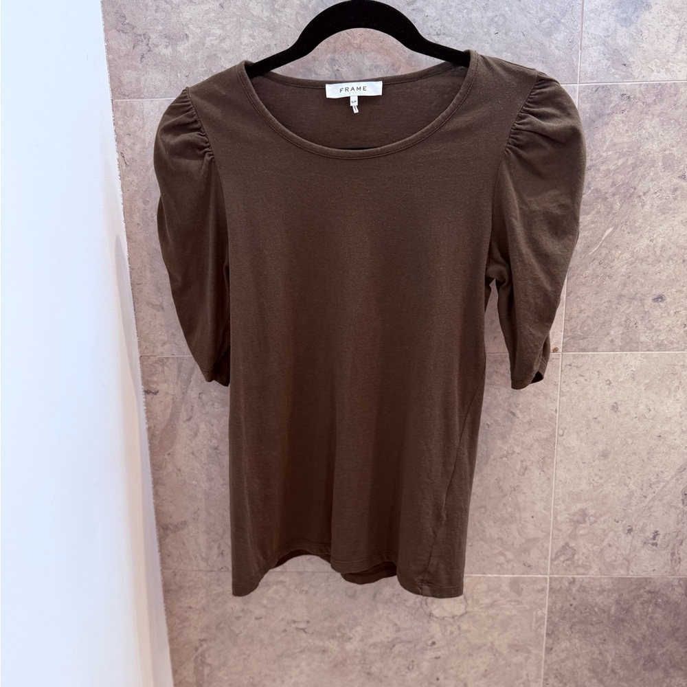 Frame Denim Olive Puff-Sleeve Tee